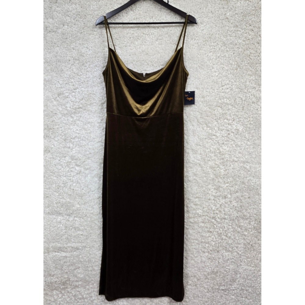 Just Taylor Velvet Cowl Neck Maxi Dress Women 12 Olive Green Formal Side Slit